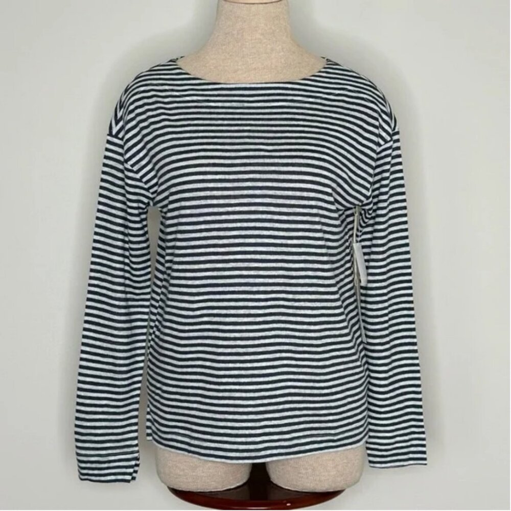 Haven Well Within Gray and White Striped 100% Linen Long Sleeve Top size XS